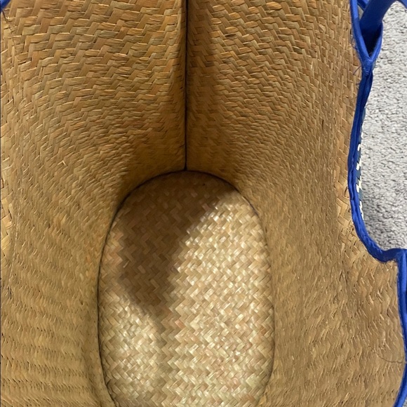 Blue and Cream Geometric Beach Summer Woven Tote Bag NWT - Picture 5 of 9